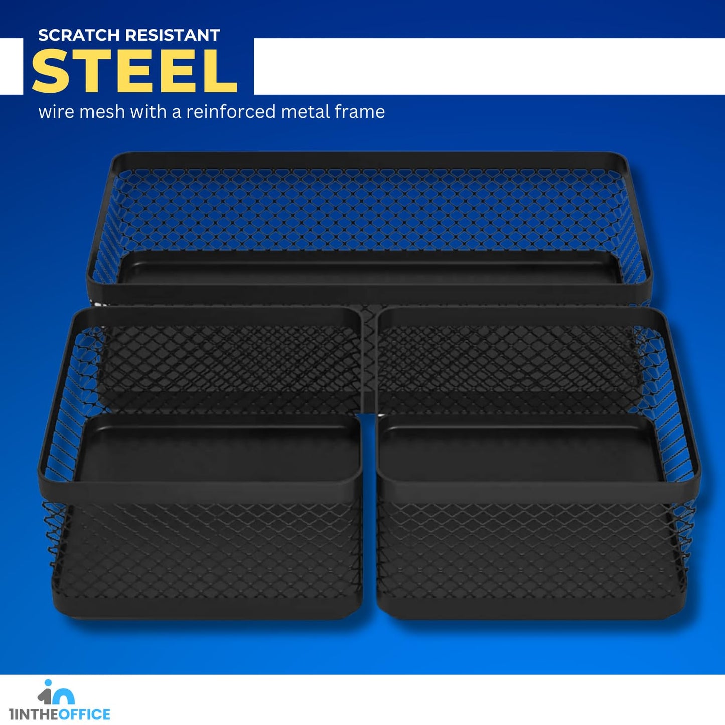 1InTheOffice Desk Baskets and Organizers Tray, Black Mesh Tray, Black Wire Mesh, 3-Compartment