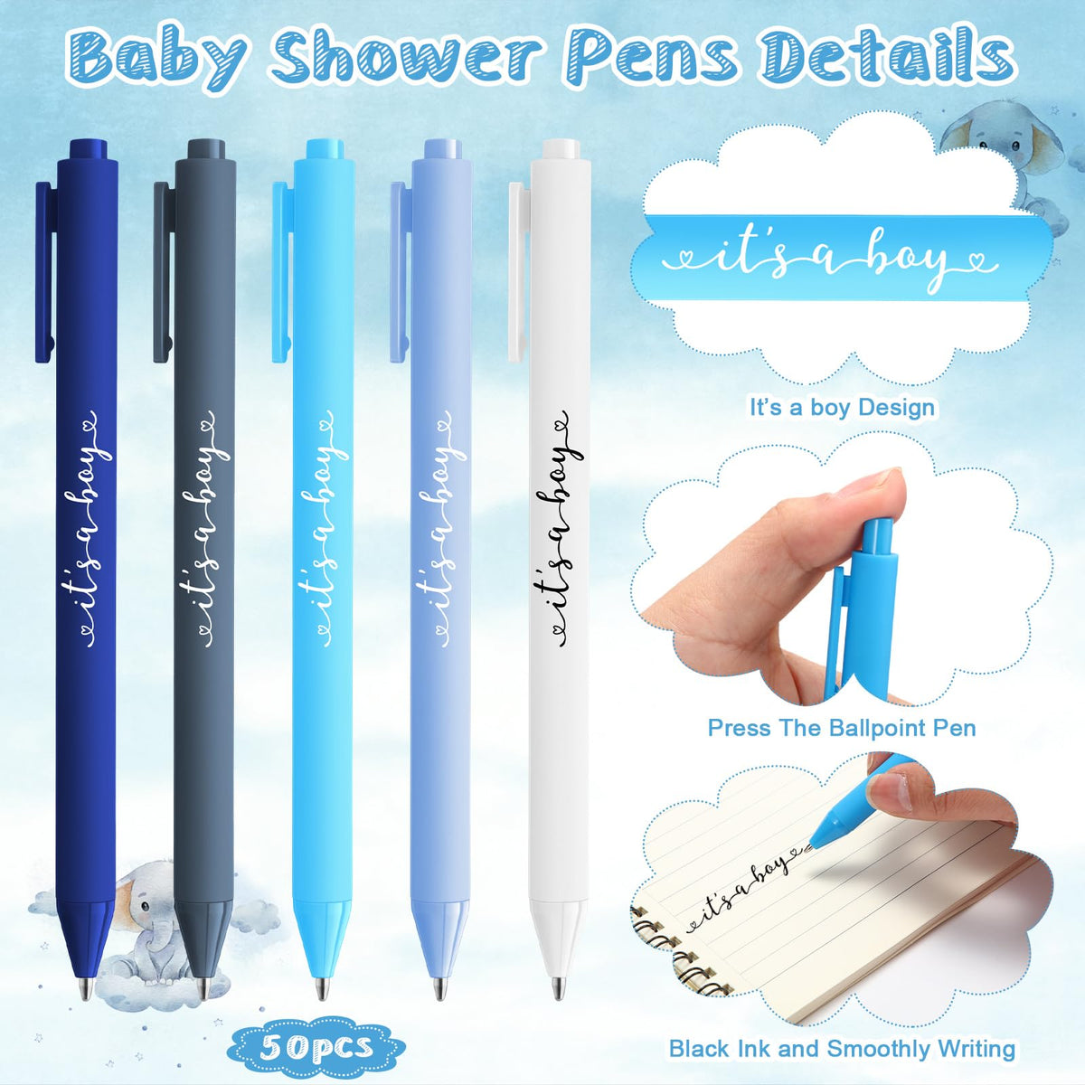 Engrowtic 50 Set Baby Shower Gifts Pens for Guests Bulk Baby Shower Party Favors Retractable