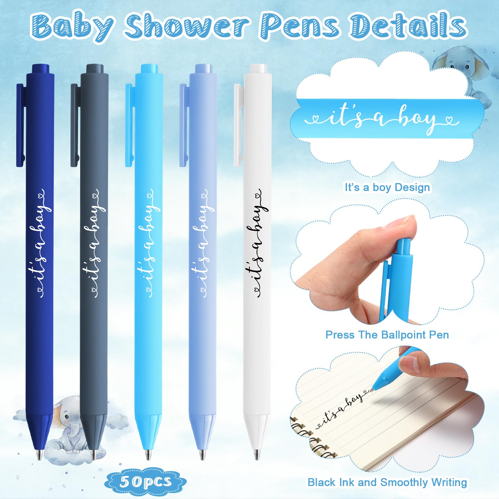 Engrowtic 50 Set Baby Shower Gifts Pens for Guests Bulk Baby Shower Party Favors Retractable