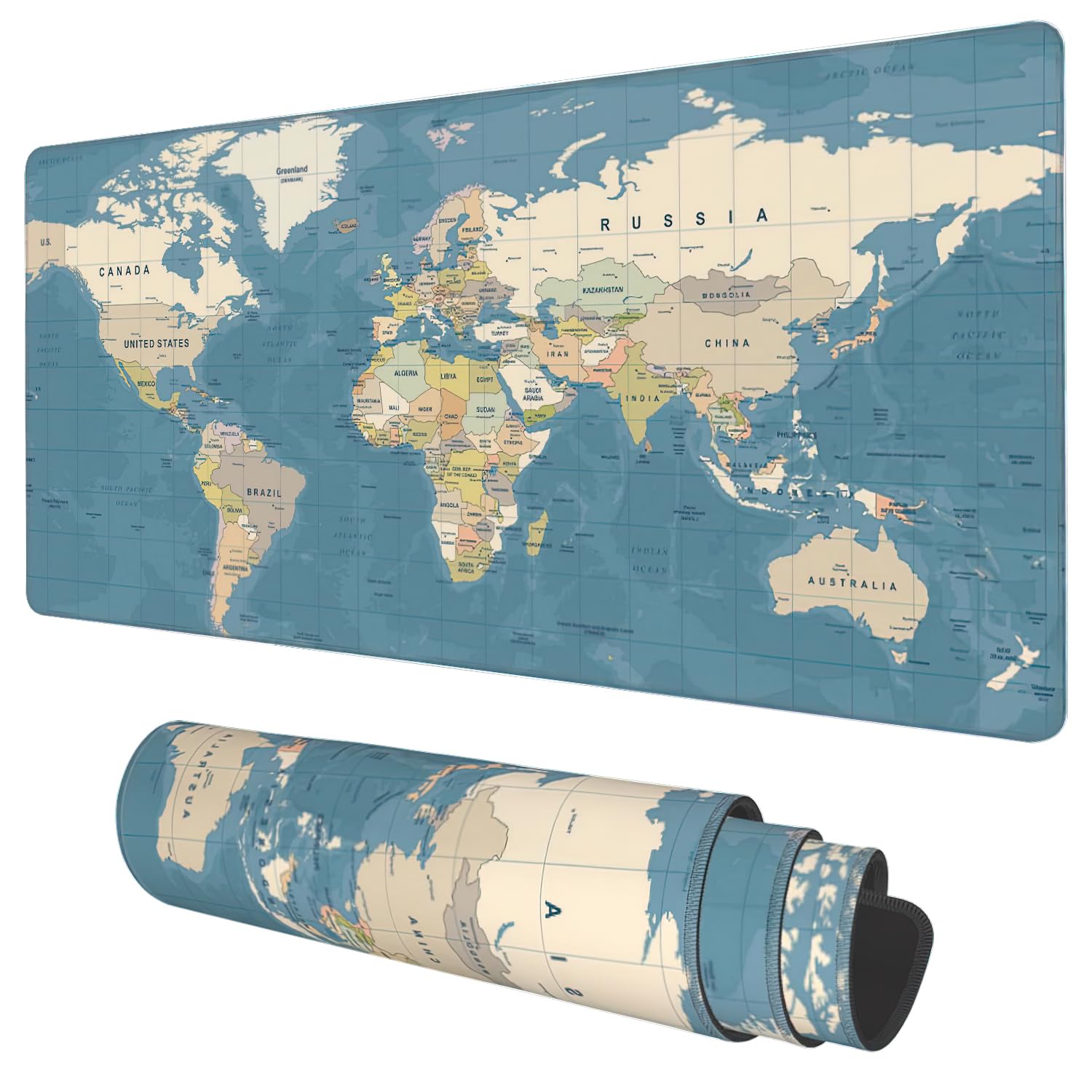 Desk Mat, Blue Vintage World Map Extended Gaming Mouse Pad Large, 35.4"x15.7" Big Mouse Pad with