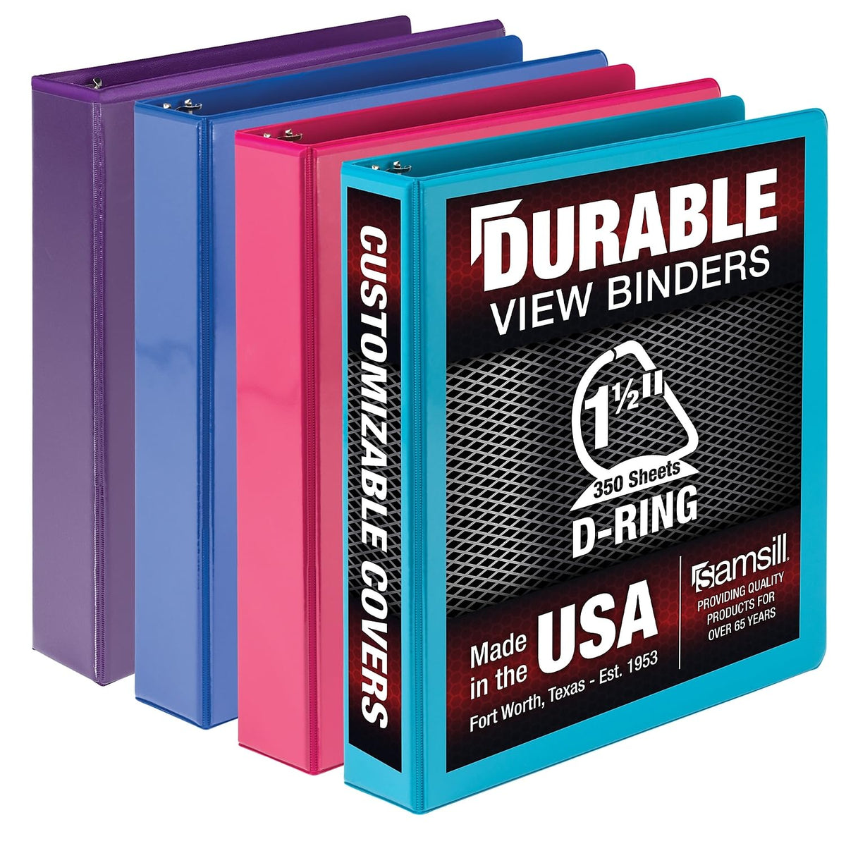 Samsill Durable 1.5 inch 3 Ring Binder, D Ring Binder, 100% Recycled Chipboard, Fashion Assortment