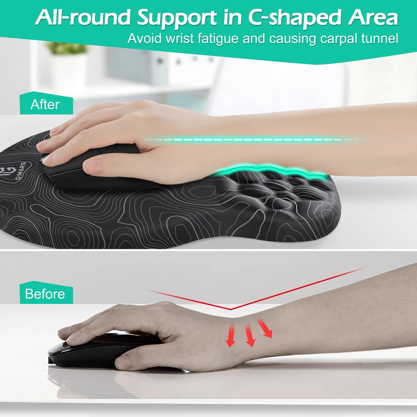 Gimars Upgrade Ergonomic Mouse Pad Wrist Rest with Memory Foam Massage Bump, Enlarge [ 30% Larger