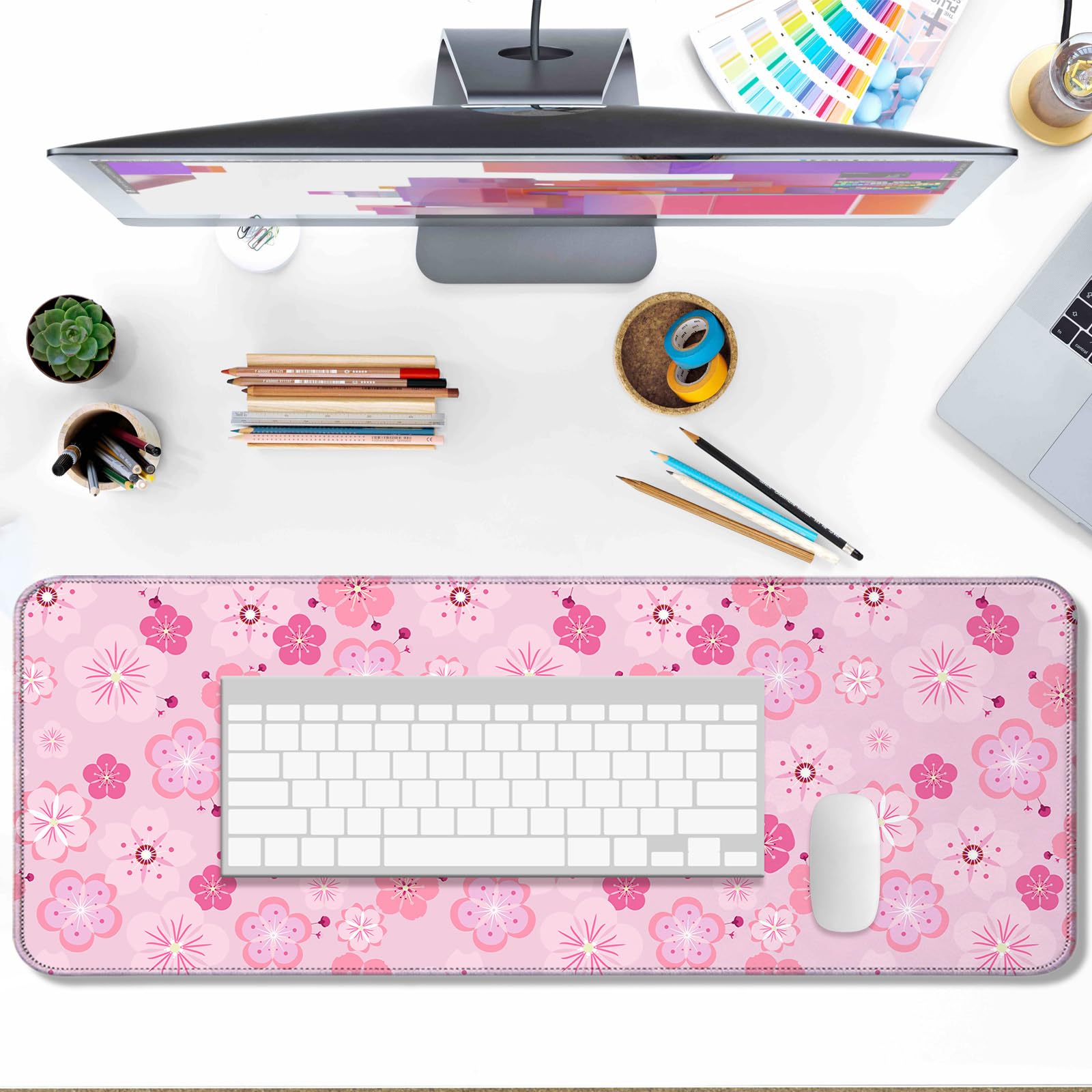 AYKDTFN Cherry Blossoms XL Mouse Pad & Desk Mat for Gaming, Office & Home