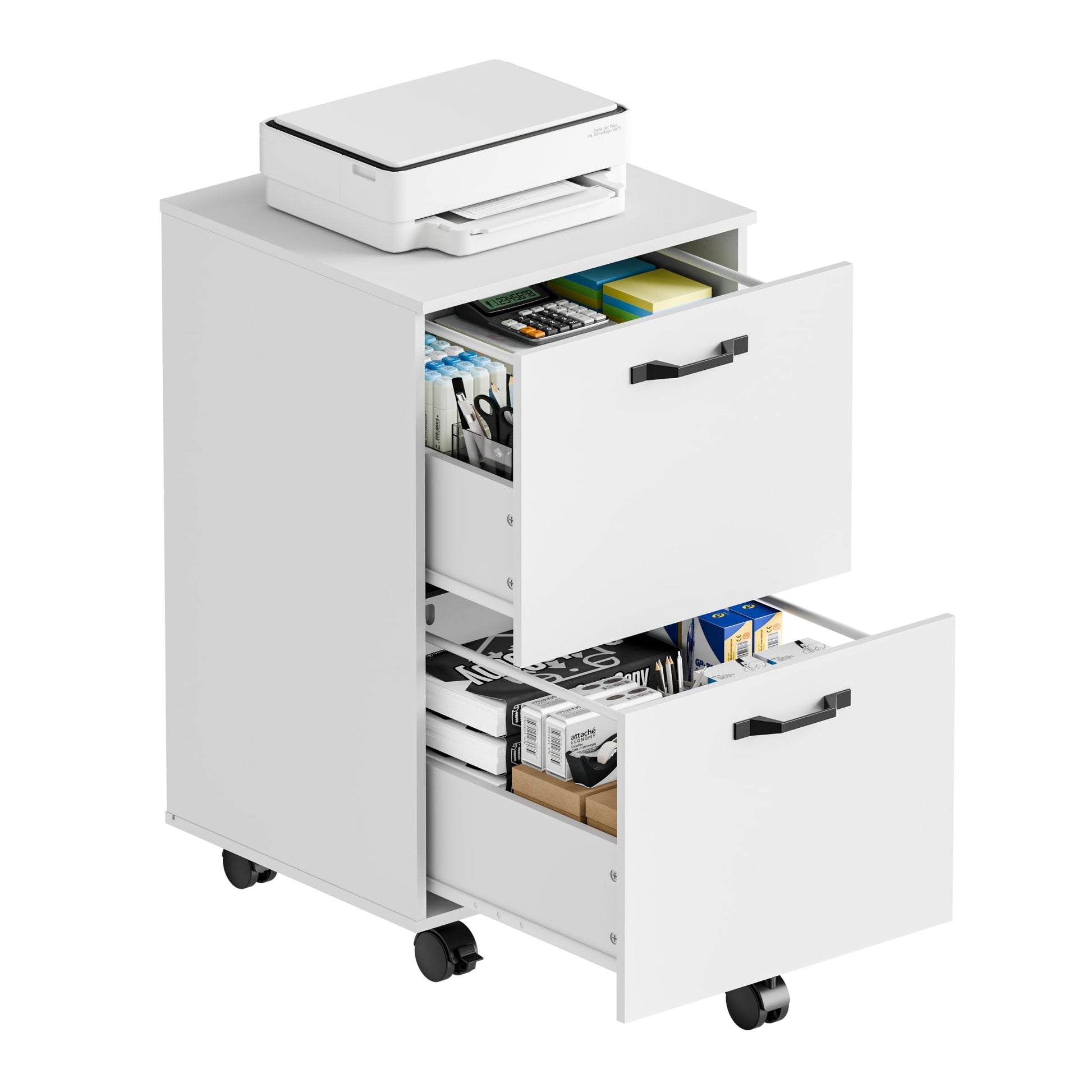 DUMOS 2 Drawer Filing Cabinet, Rolling Under Desk Storage, White