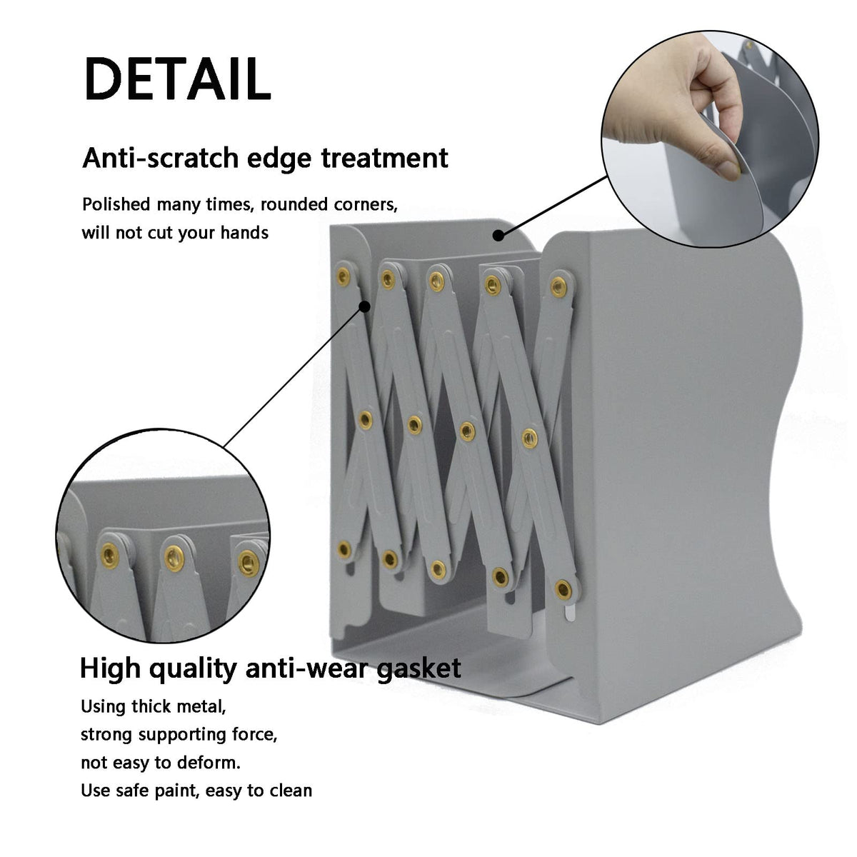 Zyners Adjustable Metal Bookends Heavy Duty for Shelves, 2 Dividers, Anti-Slip Design Expandable