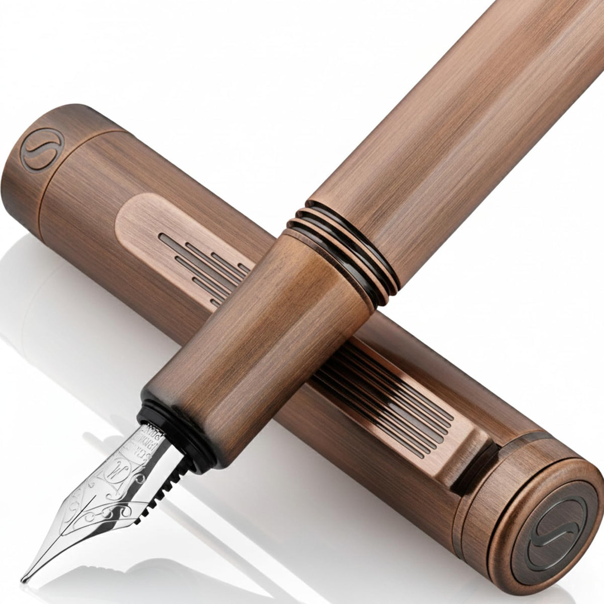 Scriveiner Luxury EDC Fountain Pen (Medium), Stunning Heavy Brass Pocket Pen, Hand Brushed Copper