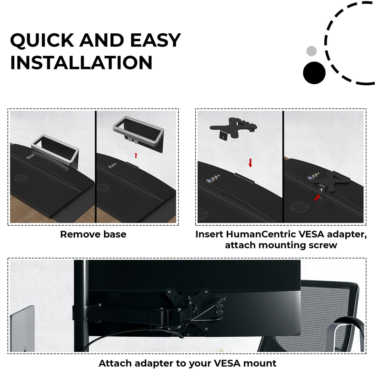 HumanCentric VESA Mount Adapter Compatible | HP Pavilion Monitors 100x100mm