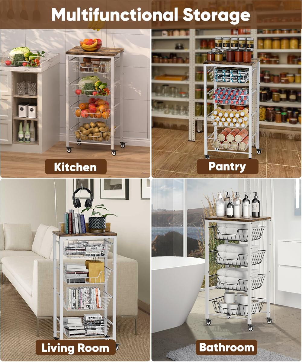 Tigerden Fruit Vegetable Storage Cart for Kitchen, 5-Tier Vegetable Stand Rack with Pull-Out Fruit