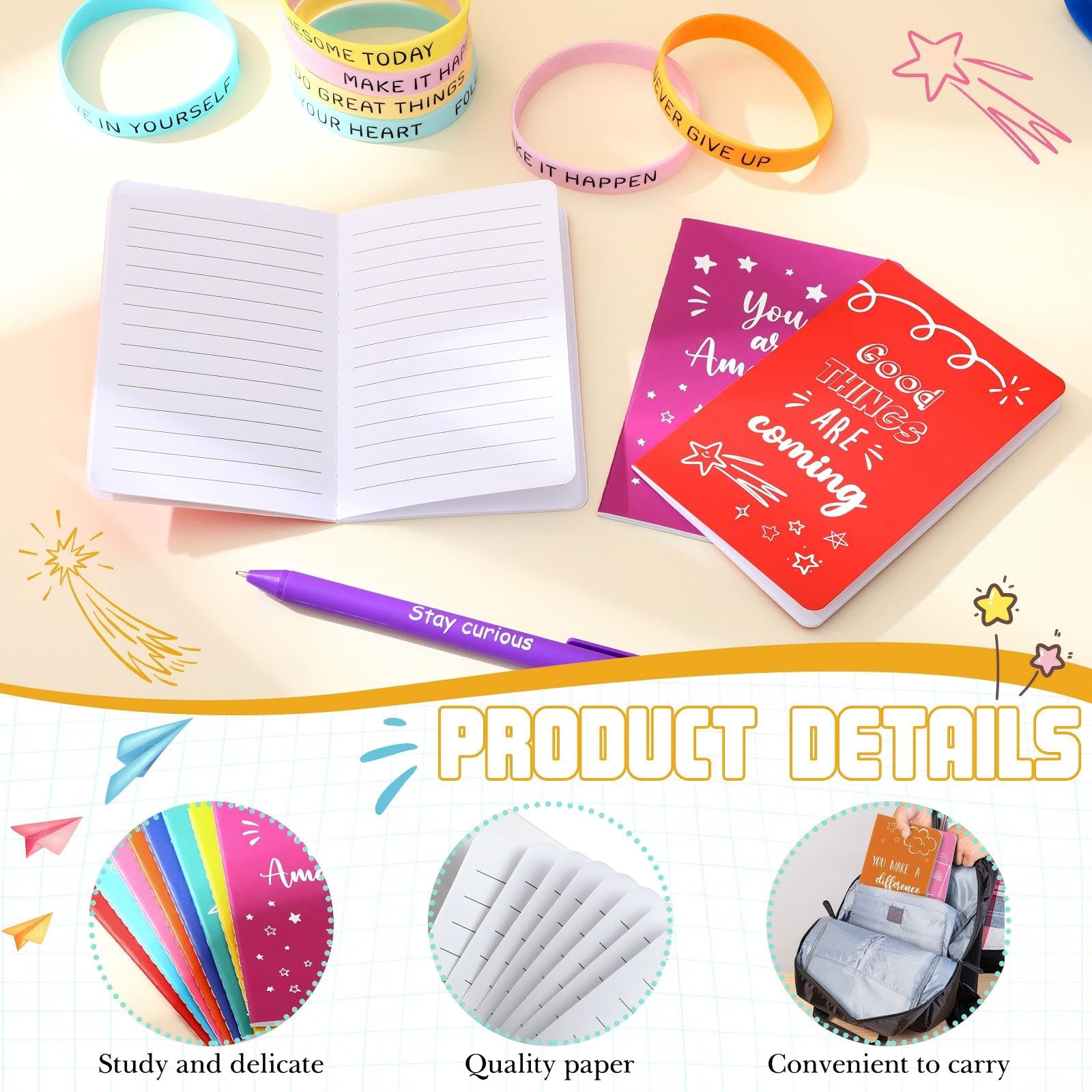 PerKoop 64 Pcs Inspirational Gift Bulk Notebooks Ballpoint Pen, Watercolor