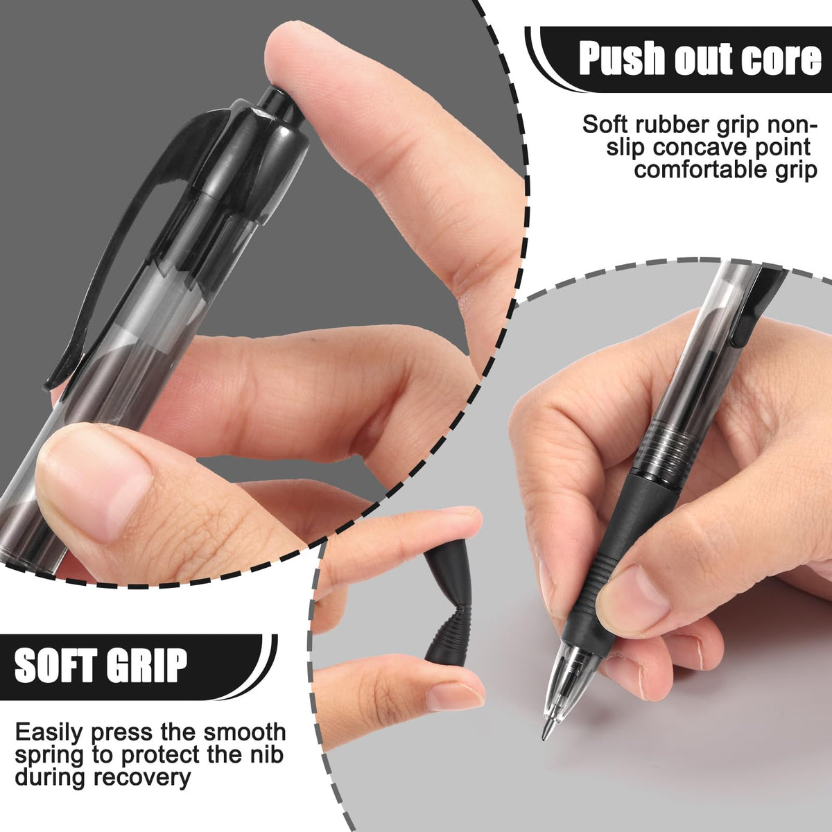 deegtran Pens Bulk, 100 Pack No Bleed Black Ink Click Pens with Soft Grip, Wholesale Retractable