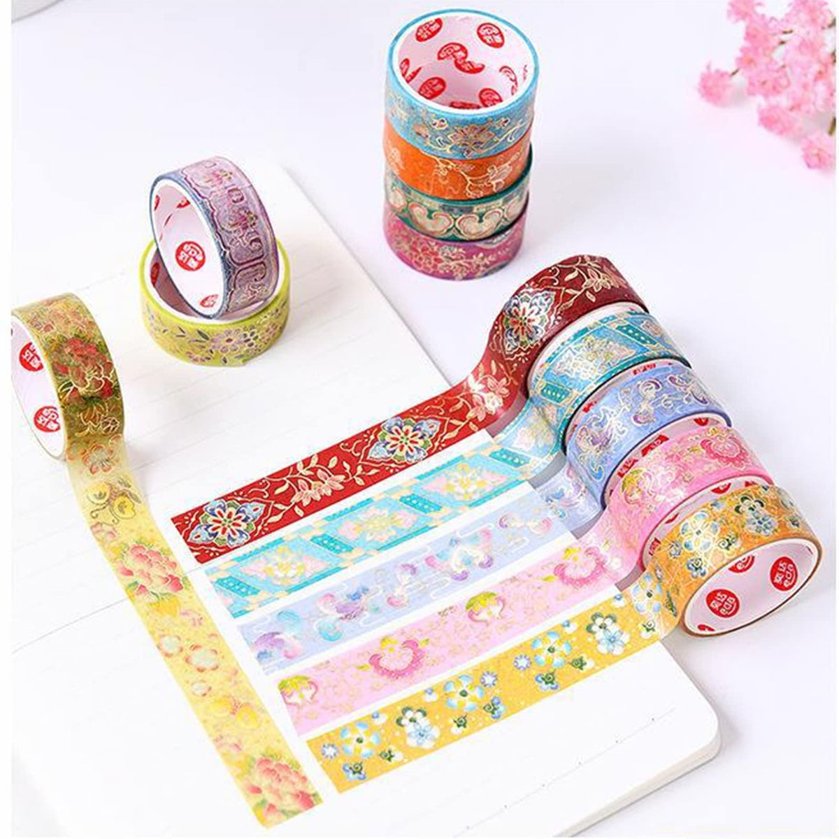 Esweny 12 Rolls Vintage Washi Tape Set, Gold Foil Decorative Masking Tape for Scrapbooking