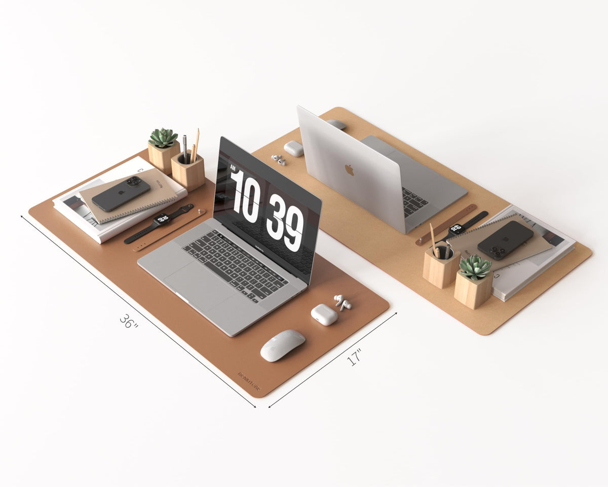RENMTURE Desk Pad, Cork & PU Leather Desk Mat, Large Mouse pad, Non-Slip Desk Protector and