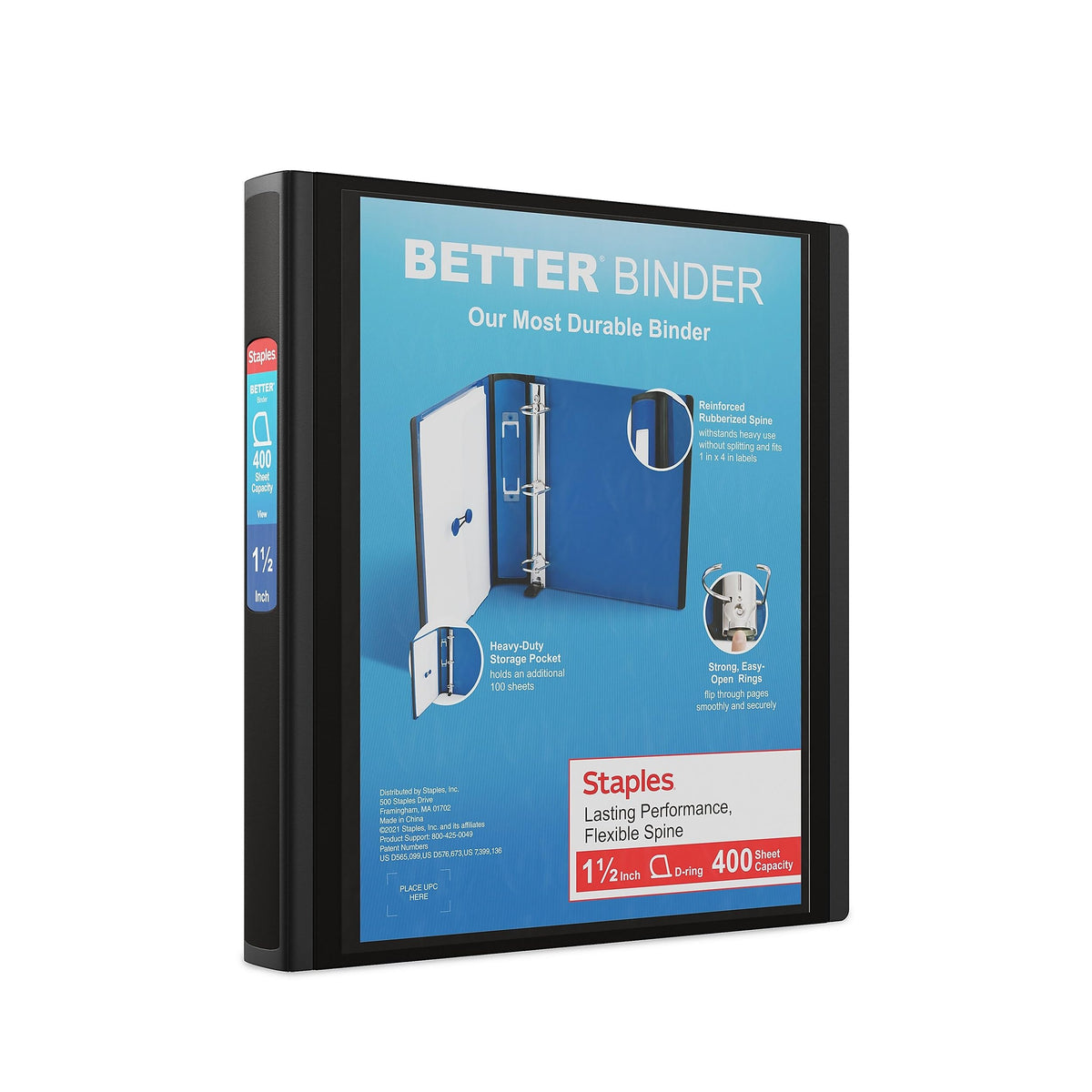 Staples Better Binder, 1.5 Inch D-Ring, Black, 400 Sheets, 3-Pack