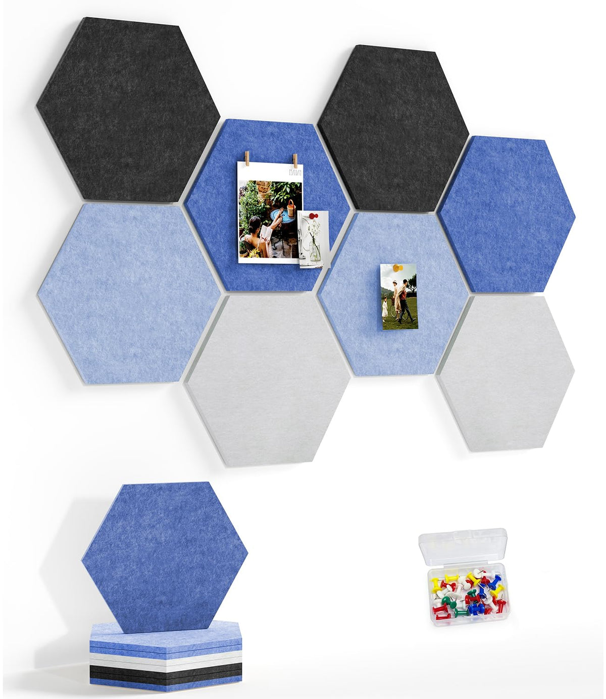 Uoisaiko 8-Pack Hexagon Felt Bulletin Board Tiles, Cork Board Alternative