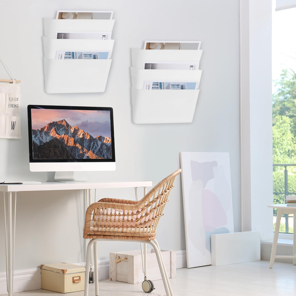 EASEPRES 6 Pack White Plastic Single Pocket Hanging File Organizer, Wall Mount Paper Mails