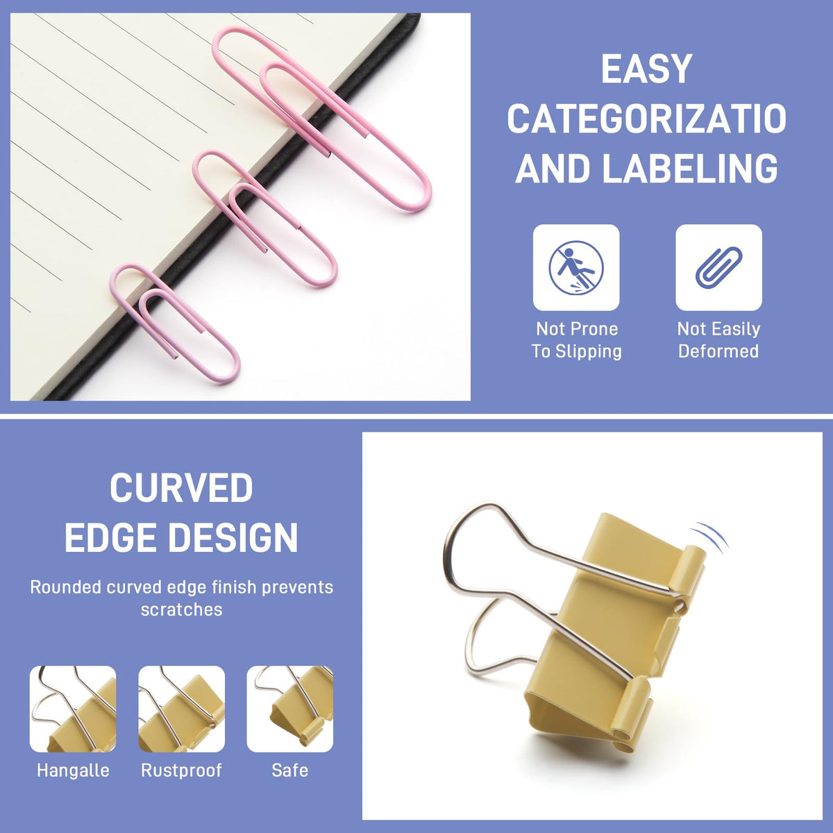 240PCS Colored Assorted Size Paper Clips and Binder Clips, Paperclips Large Medium Small, Binder