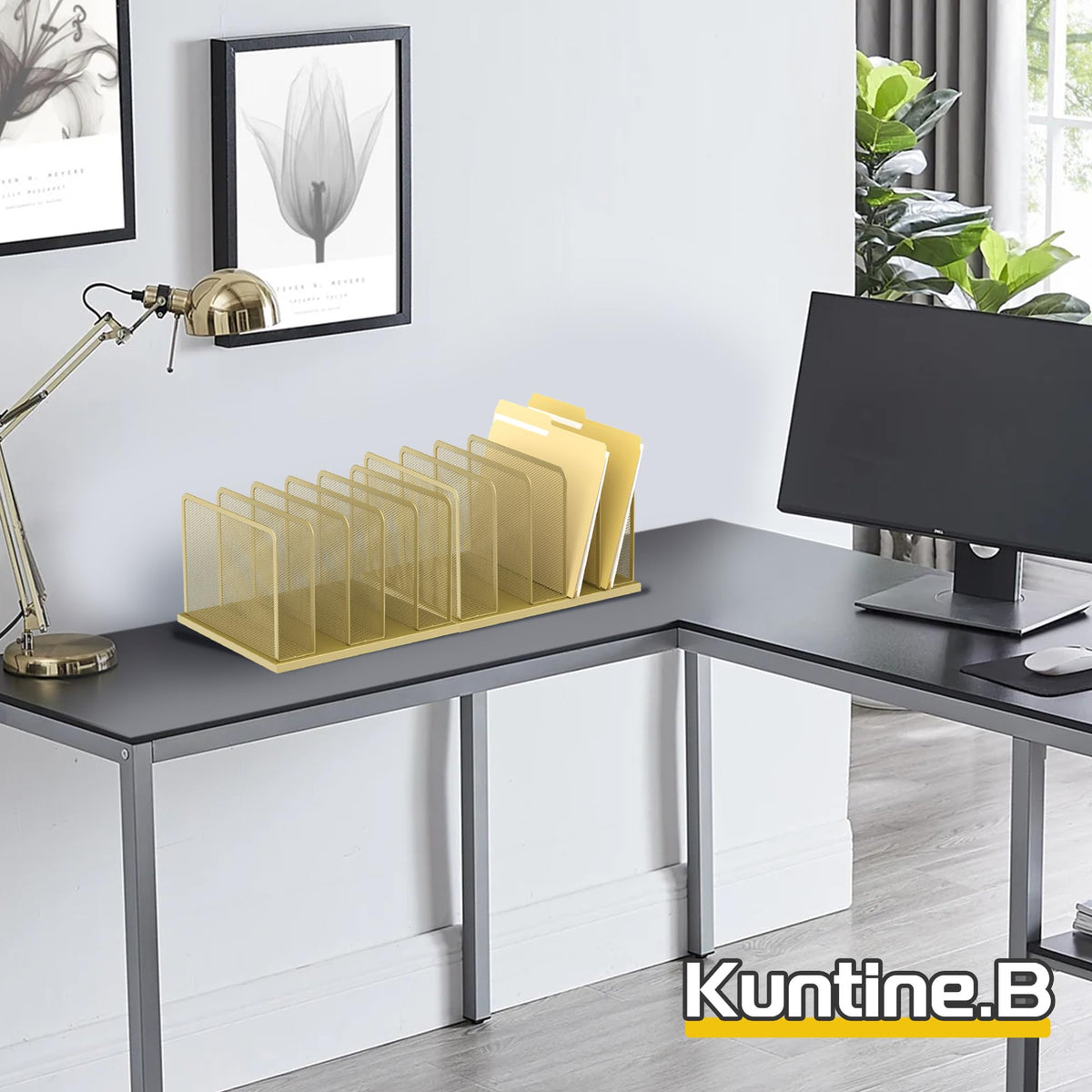 Kuntine.B 5-Section Upright Desk File Organizer Gold 1 Pack
