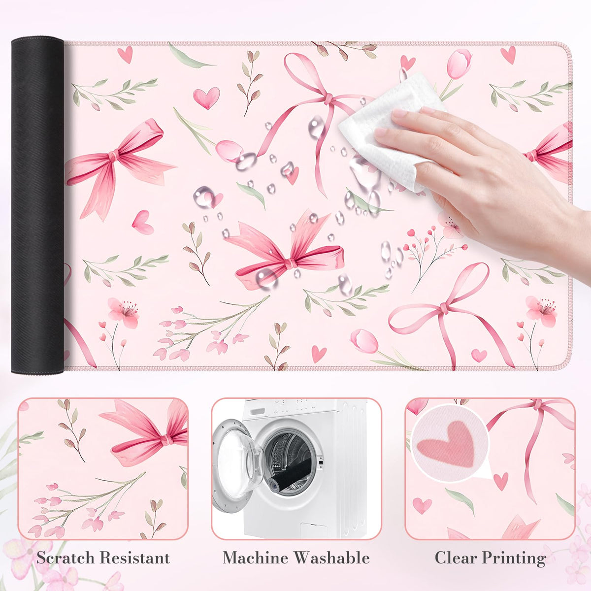 HAOCOO Pink Coquette Desk Mat, 35.4" x 15.7" Mousepad for Office Aesthetics