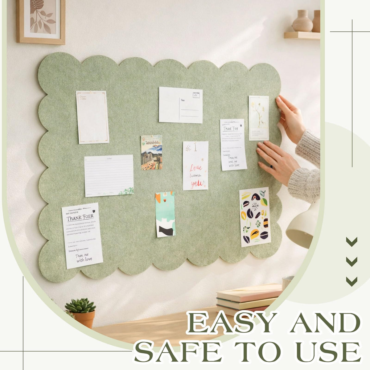 Mooliwe Scalloped Felt Bulletin Cork Board Foldable Sage Green 24 * 18 Inch
