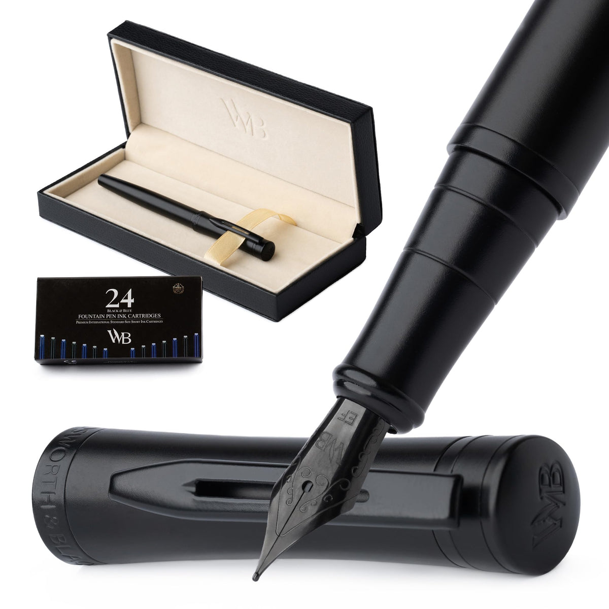Wordsworth & Black Fountain Pen Set for Writing, Extra Fine Nib, All Black