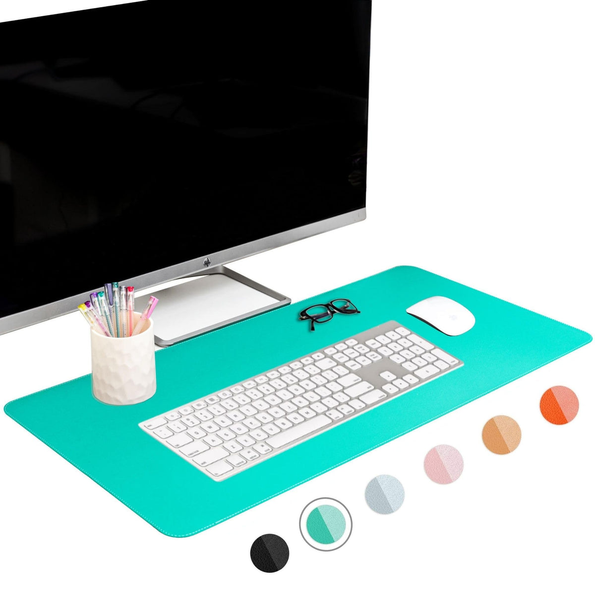 FTC PU Leather Desk Pad & Desk Blotter, Non-Slip Flannelette Base, Stitched Desk Mat for Keyboard
