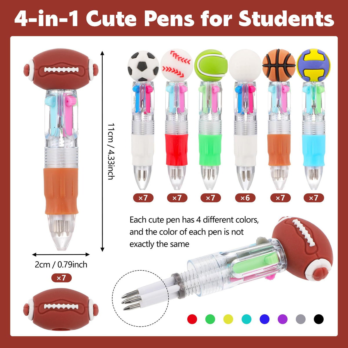 BESARME 48 Packs Sports Multicolor Pen in One, Fun Pens for Kids