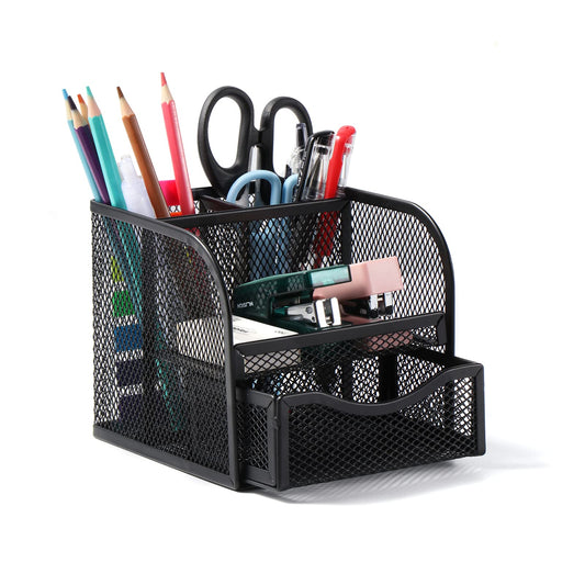 Vinabo Office Storage, Metal Mesh Desk Organizer, Desk Pencil Holder with 4 Sorting Compartments