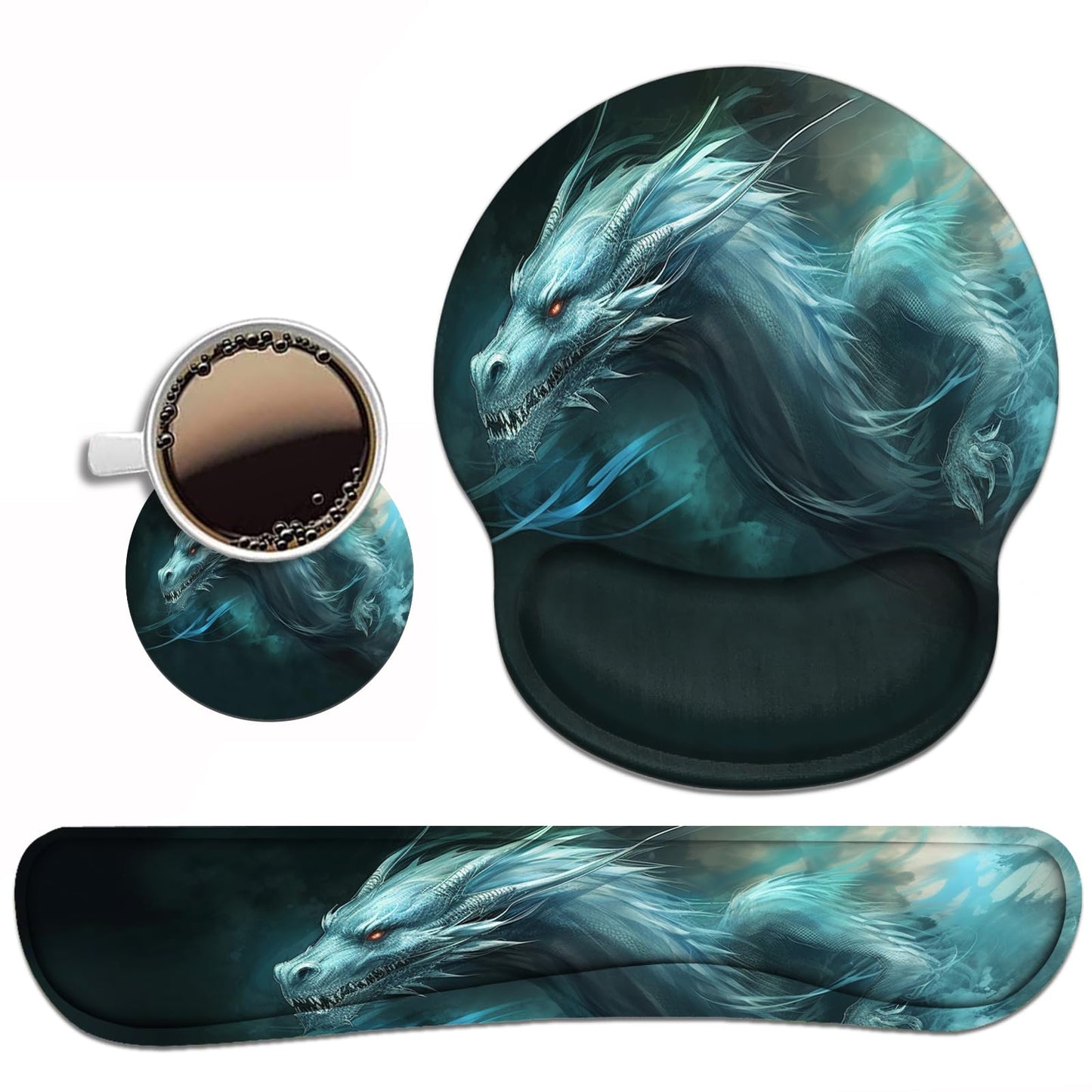 Keyboard Wrist Rest and Mouse Pad Wrist Support Set with Coasters, Ergonomic Gaming Mousepad
