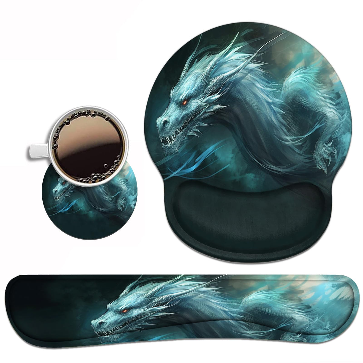 Keyboard Wrist Rest and Mouse Pad Wrist Support Set with Coasters, Ergonomic Gaming Mousepad