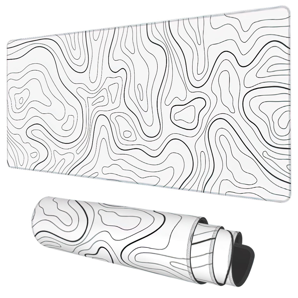 Desk Mat, White Topographic Contour Map Extended Gaming Mouse Pad Large, 35.4"x15.7" Big Mouse Pad