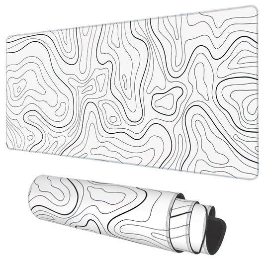 Desk Mat, White Topographic Contour Map Extended Gaming Mouse Pad Large, 35.4"x15.7" Big Mouse Pad