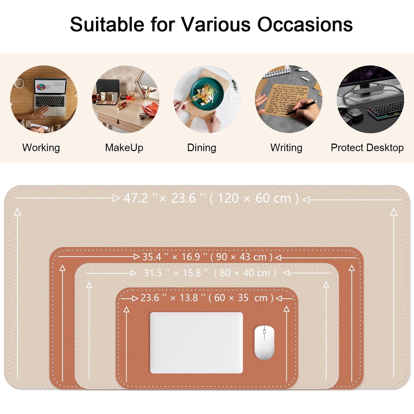 Dual-Sided Desk Mat, Large Pad, Waterproof Smooth PU Leather Blotter Protector, Mouse Pad, Desk