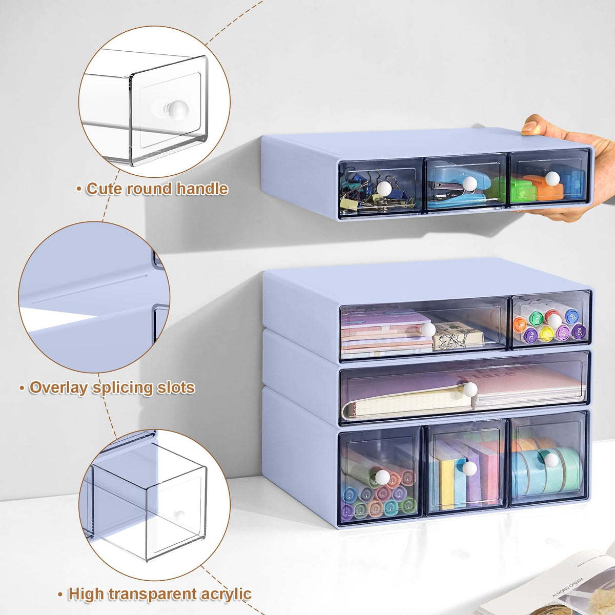 MYKASEN Desk Organizer with 9 Drawers, 4 Tier Plastic Stackable Storage Drawers for Desk Storage