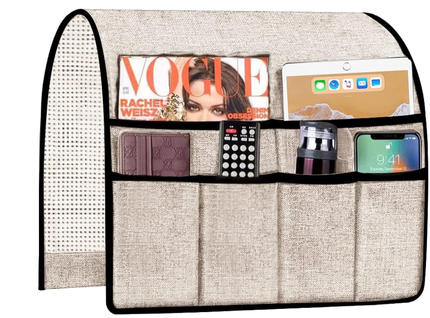 Sofa Armrest Organizer Couch Storage, TV Remote Holder for Armchair with 6 Pockets Hanging Remote