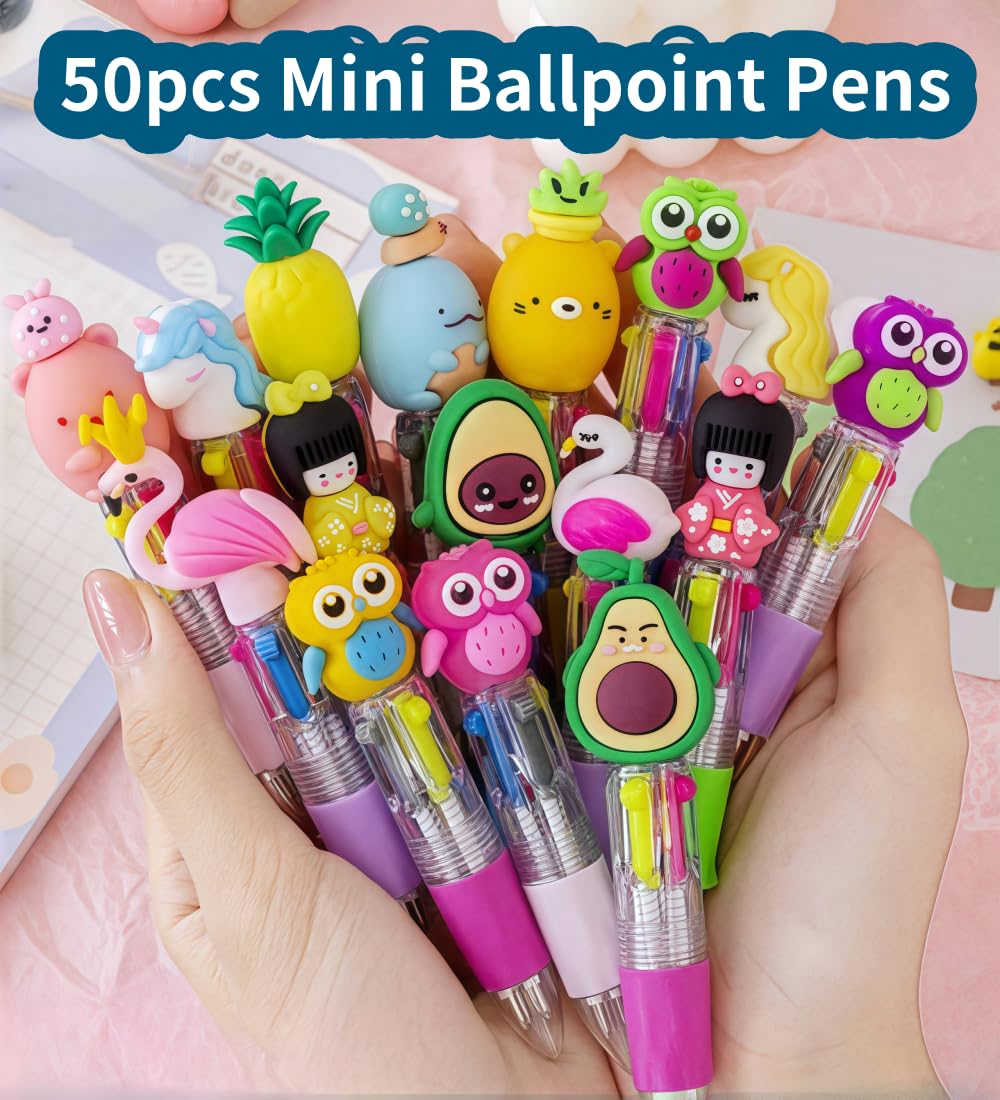 Oneshow 50 Pack Teacher Reward Pens, Mini 4-in-1 Multicolor Ballpoint Pen