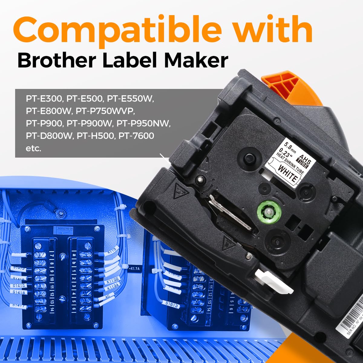 HSe-211 HSe211 Compatible with Brother P Touch Heat Shrink Tube Labels