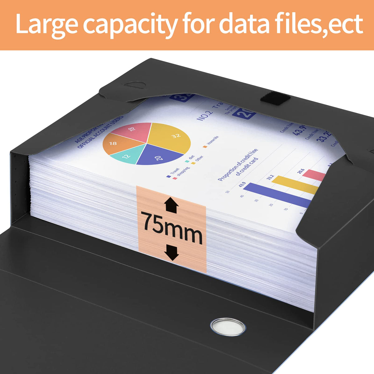 HUA JIE 6 Pack A4 Storage File Boxes Plastic Archives Cases with Lid,Black