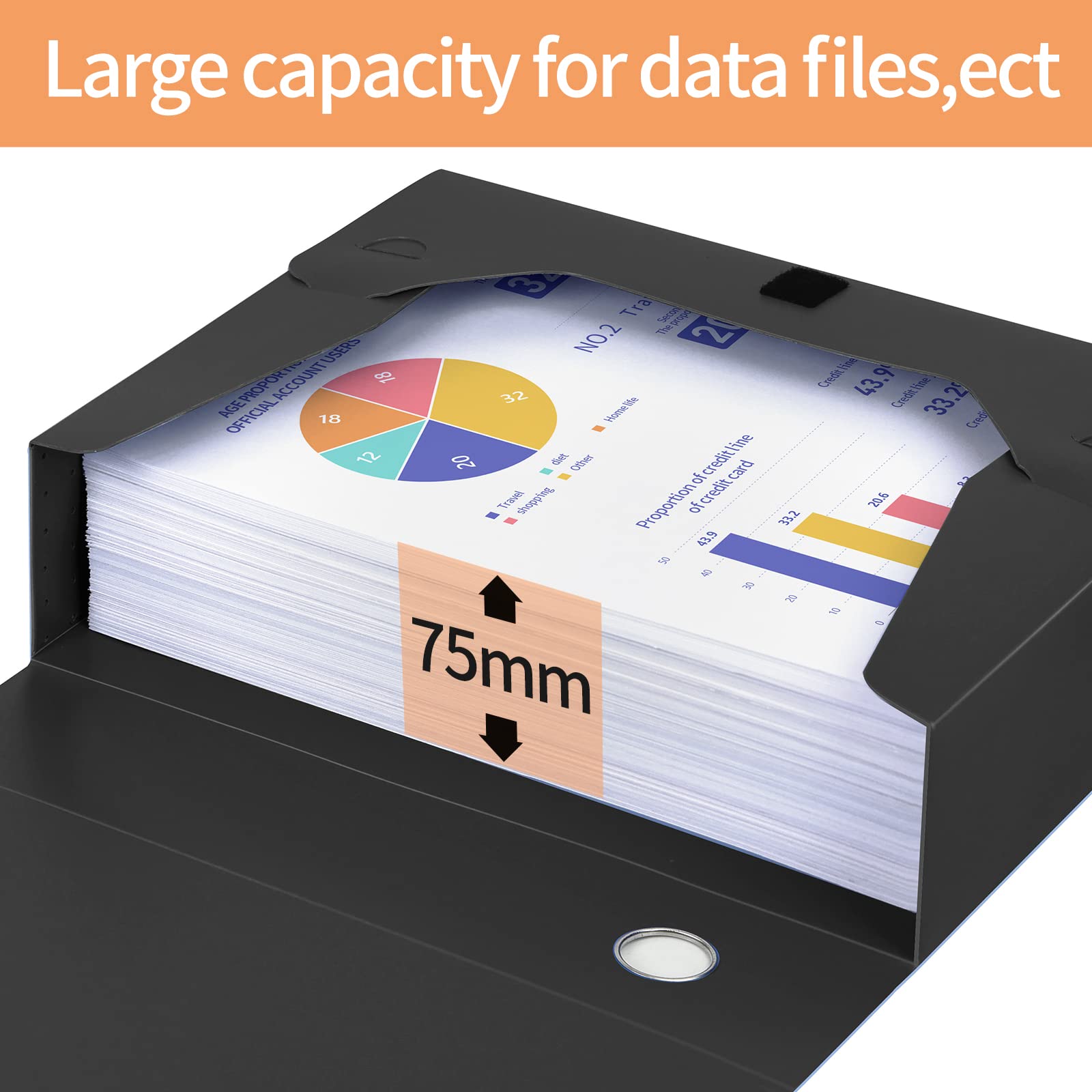 HUA JIE 6 Pack A4 Storage File Boxes Plastic Archives Cases with Lid,Black