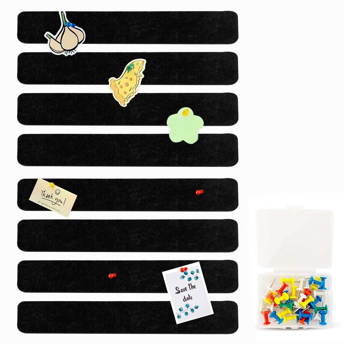 8 Pcs Black Felt Pin Board Bar Strips Bulletin Board ，Self-Adhesive Bulletin Board Bar Strips，Cork