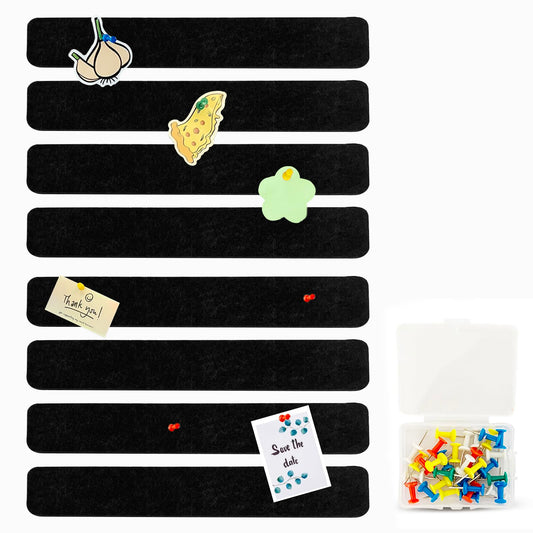 8 Pcs Black Felt Pin Board Bar Strips Bulletin Board ，Self-Adhesive Bulletin Board Bar Strips，Cork
