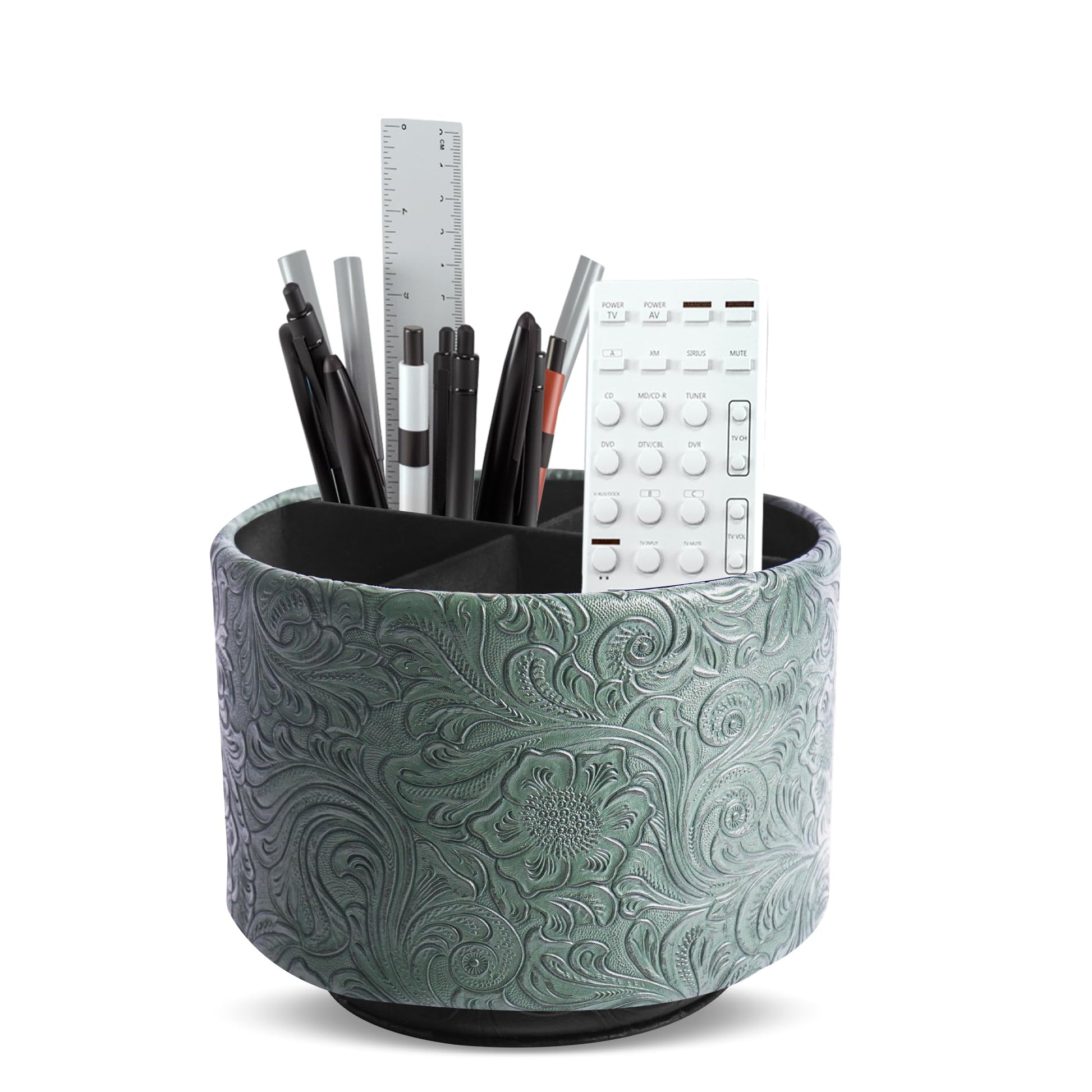 lizimandu Round Leather Art Supply Organizer,Remote Control Holder,360 Degree