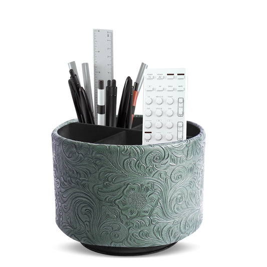 lizimandu Round Leather Art Supply Organizer,Remote Control Holder,360 Degree