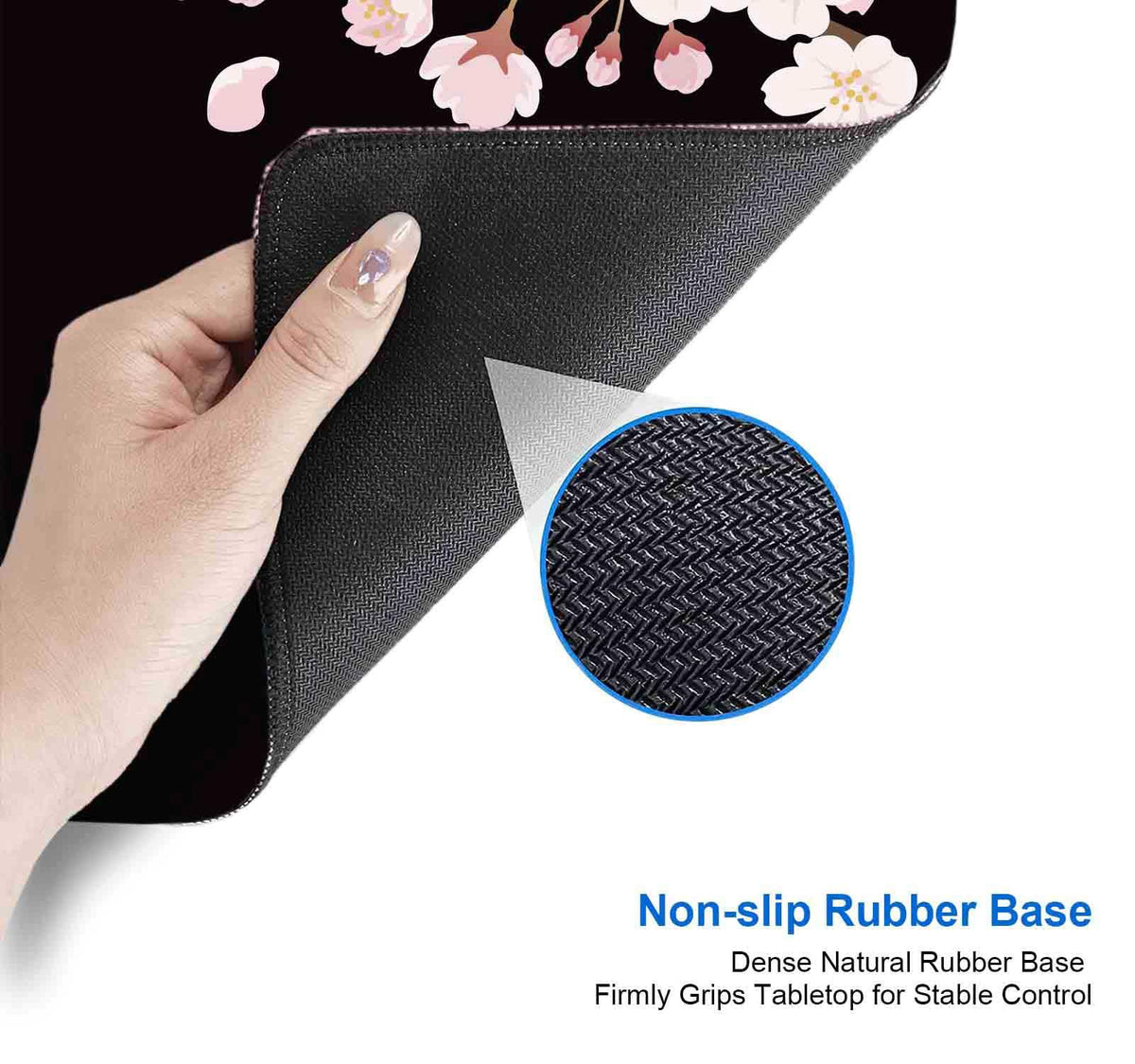 IMAYONDIA Sakura Japanese Desk Mat, Cherry Blossom Large Gaming Mouse Pad, Black Elegant Floral