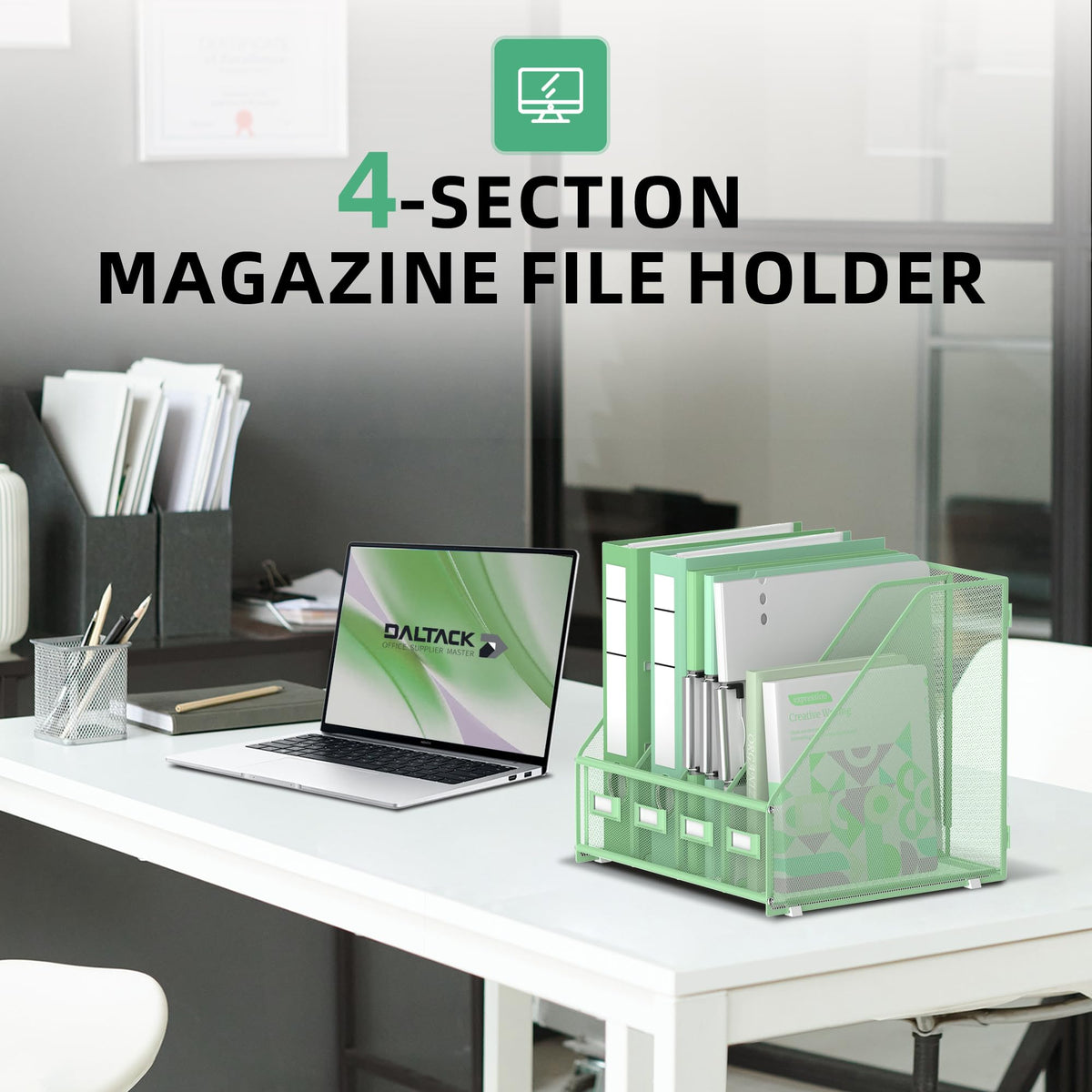 DALTACK 4-Slot Magazine File Holder, Metal Binder Holder, Mint Green