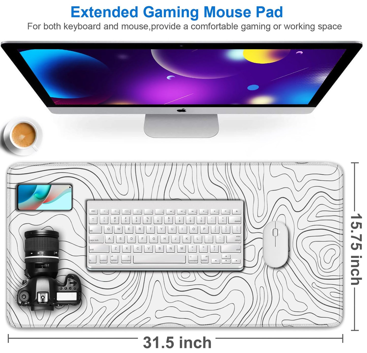 Extended Mouse Pad, 31.5x15.7 inch Large Gaming Computer Keyboard Mouse Mat, Water Resist Non-Slip