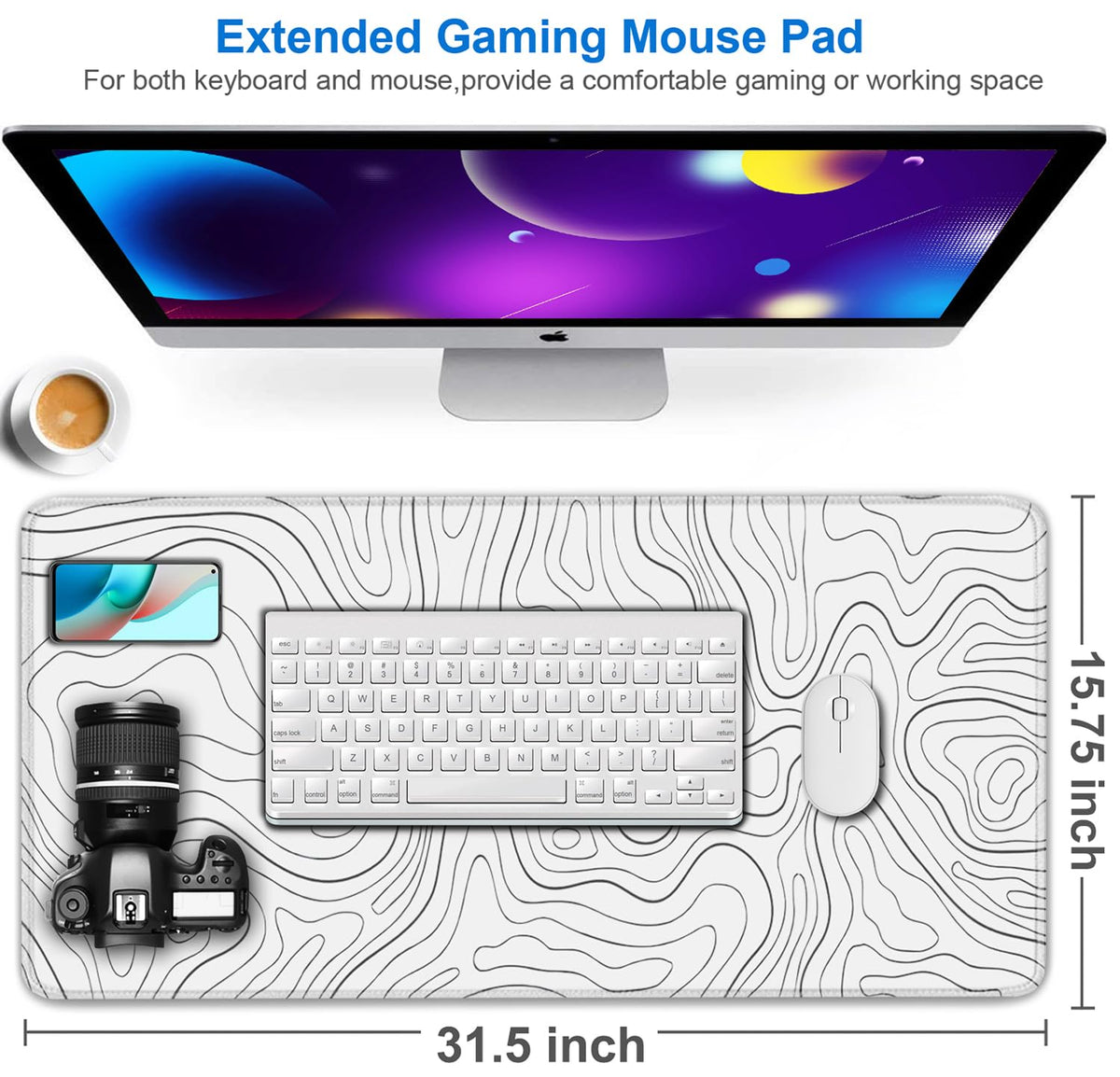 Extended Mouse Pad, 31.5x15.7 inch Large Gaming Computer Keyboard Mouse Mat, Water Resist Non-Slip