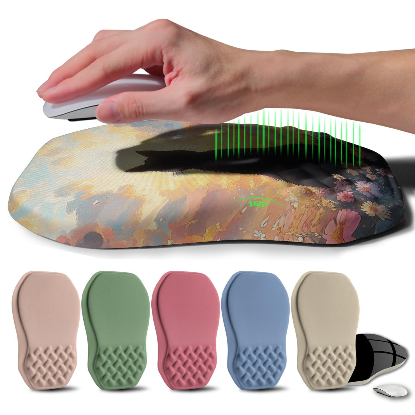 Gleamtide Ergonomic Raised Mouse Pad Wrist Support with Bilateral Slope Memory Foam Mousepad for