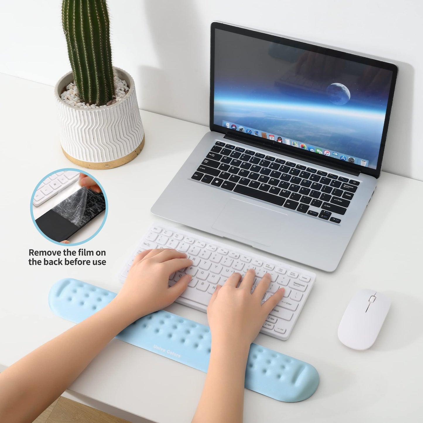 Univo Colors Light Blue Superfine Memory Foam Keyboard Wrist Rest Soft Gel Ergonomic Wrist Support