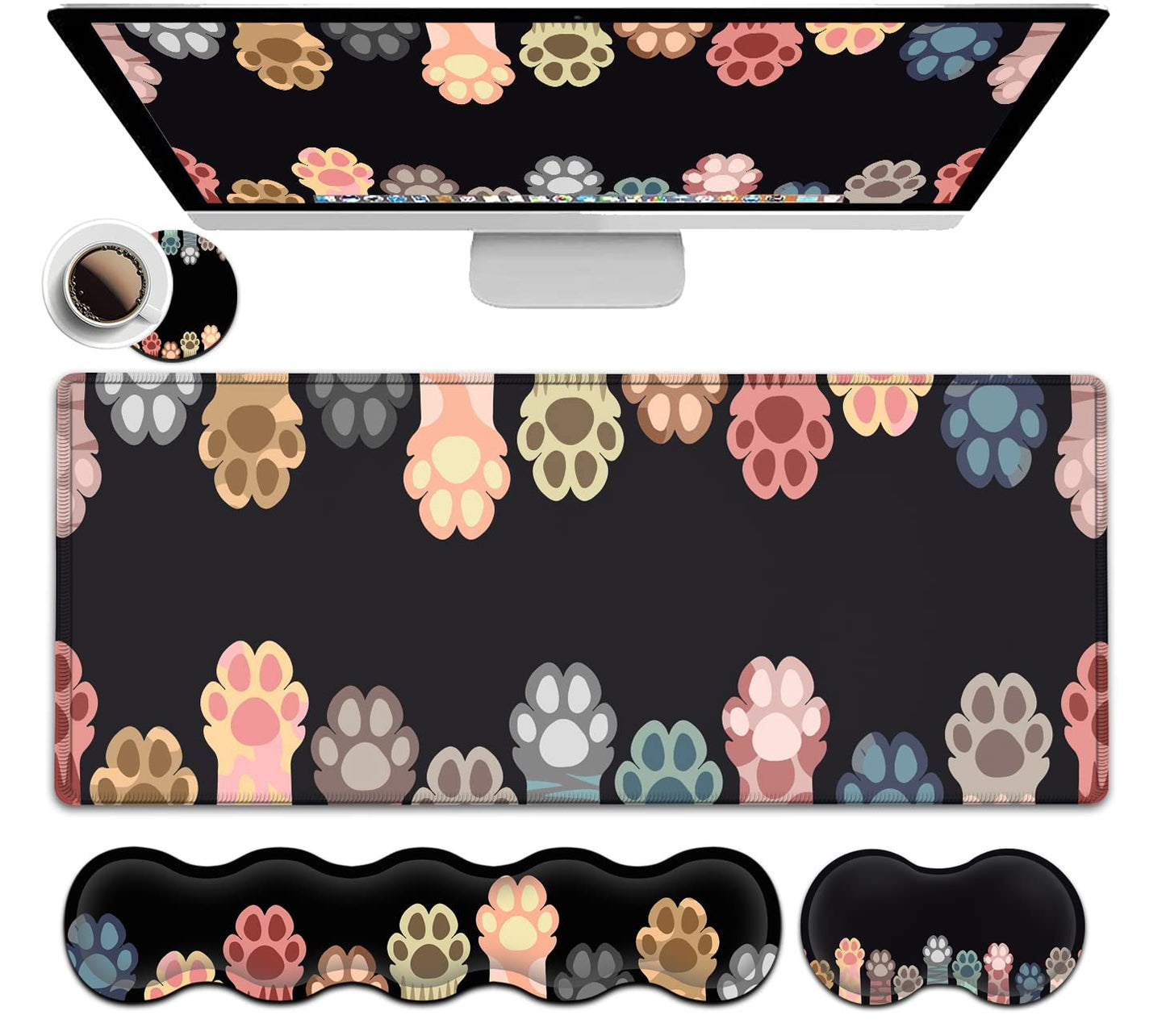 Ergonomic Keyboard Wrist Rest + Large Mouse Pad + Mouse Wrist Support Set, Memory Foam Mouse Wrist