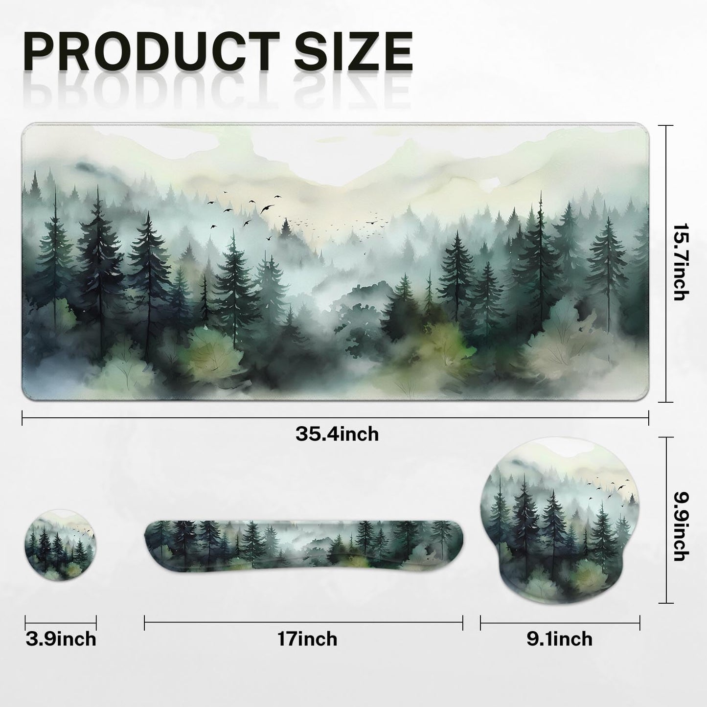 Britimes Keyboard Mouse Pad Set, 4 in 1 Desk Mat Set, Mountain Forest